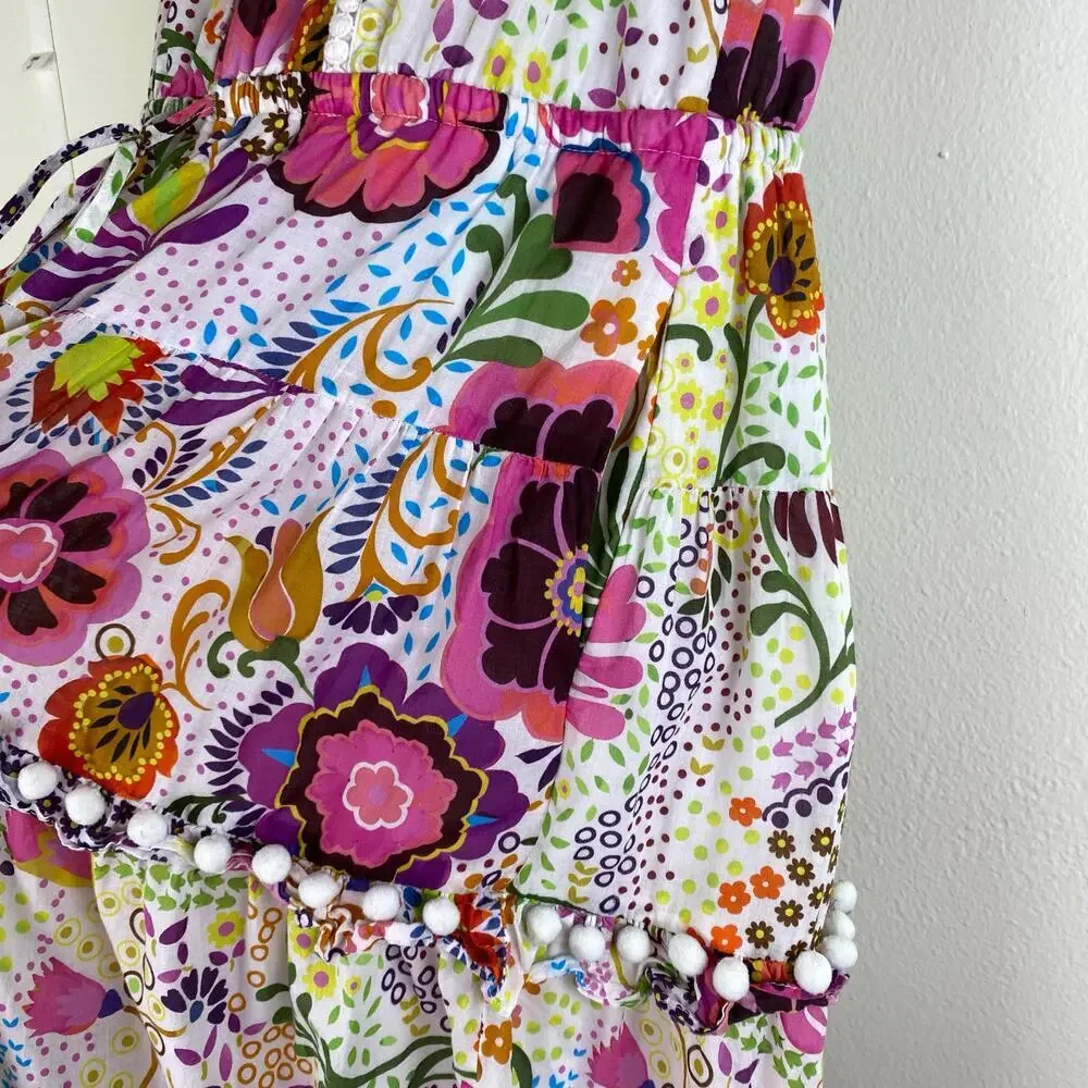J.Crew Ratti Retro Floral Pom Pom Midi Dress White Size 6 AK624 - Picture 8 of 16